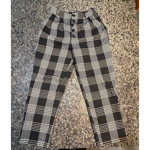 Forever 21 Contemporary Black White Plaid Button Fly High Rise Pants Small